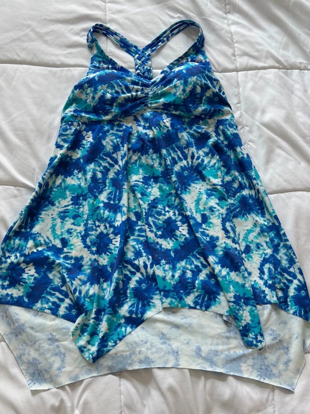 Kim Gravel x Swimsuits For All Tankini Top Womens 14 Blue Tie Dye Summer Beach
